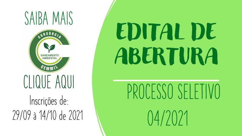 Edital de abertura das inscrições para processo seletivo 04.2021