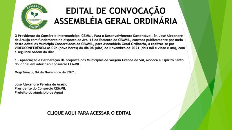 EDITAL DE CONVOCAÇÃO PARA ASSEMBLÉIA GERAL ORDINÁRIA