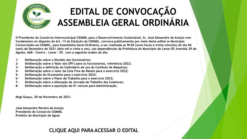 EDITAL DE CONVOCAÇÃO PARA ASSEMBLÉIA GERAL ORDINÁRIA