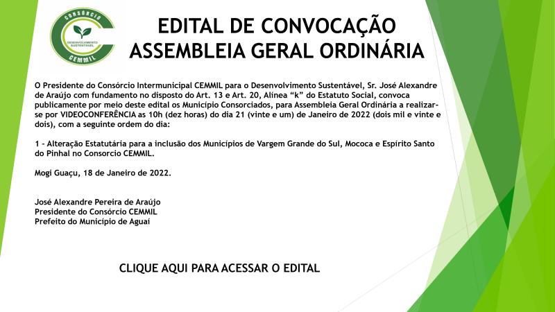 EDITAL DE CONVOCAÇÃO PARA ASSEMBLÉIA GERAL ORDINÁRIA