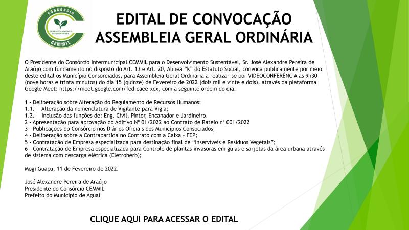 EDITAL DE CONVOCAÇÃO ASSEMBLEIA GERAL ORDINÁRIA