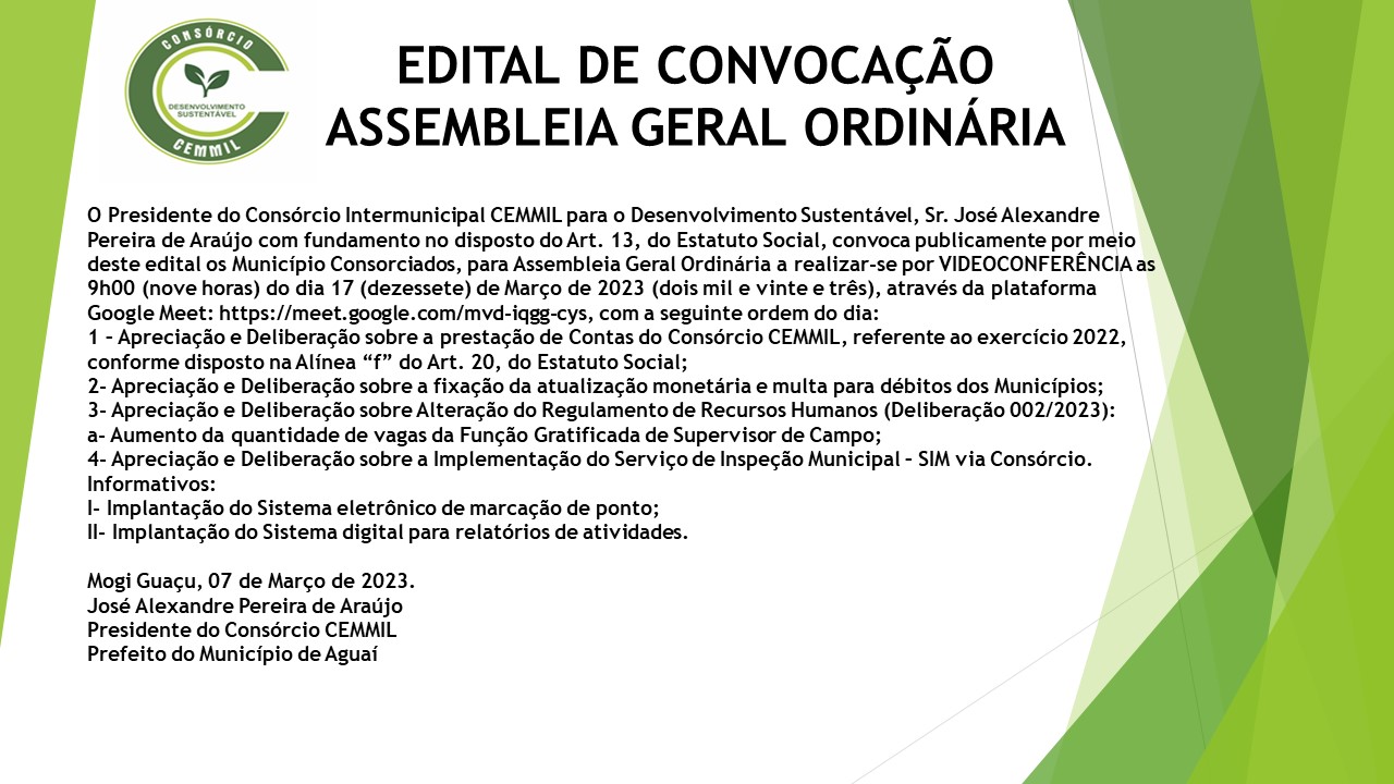 EDITAL DE CONVOCAÇÃO ASSEMBLEIA GERAL ORDINÁRIA