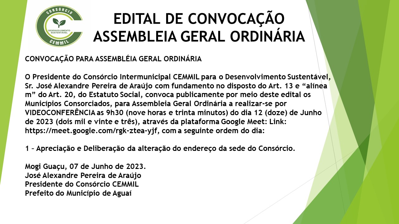 CONVOCAÇÃO PARA ASSEMBLÉIA GERAL ORDINÁRIA