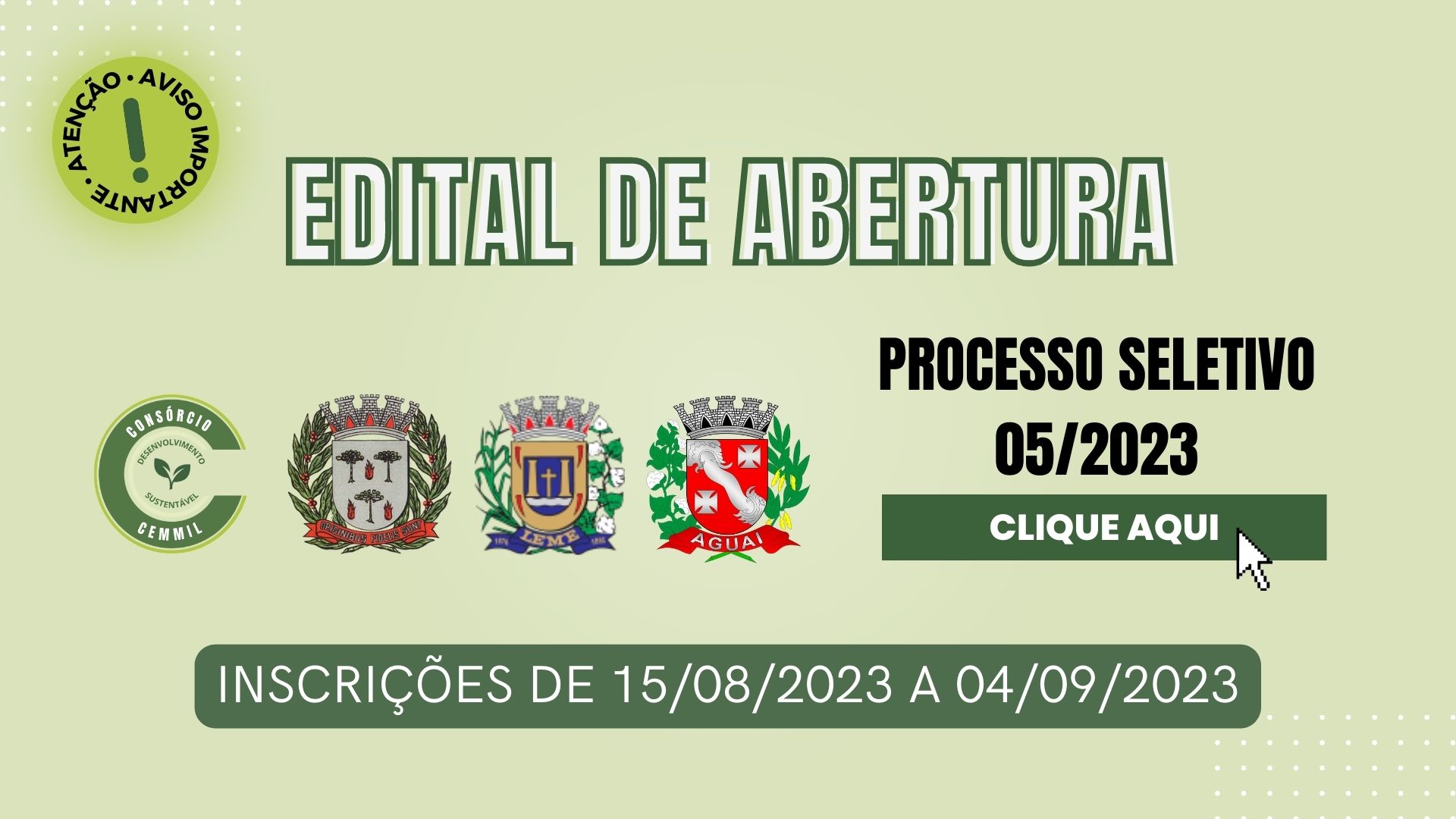 Consórcio CEMMIL abre inscrições com vagas para os municípios de Aguaí, Leme e Espírito Santo do Pinhal