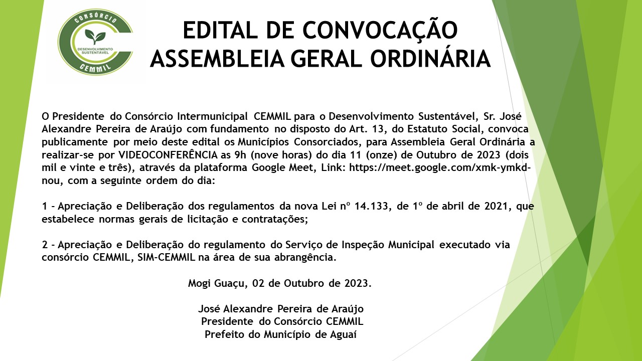 CONVOCAÇÃO PARA ASSEMBLÉIA GERAL ORDINÁRIA