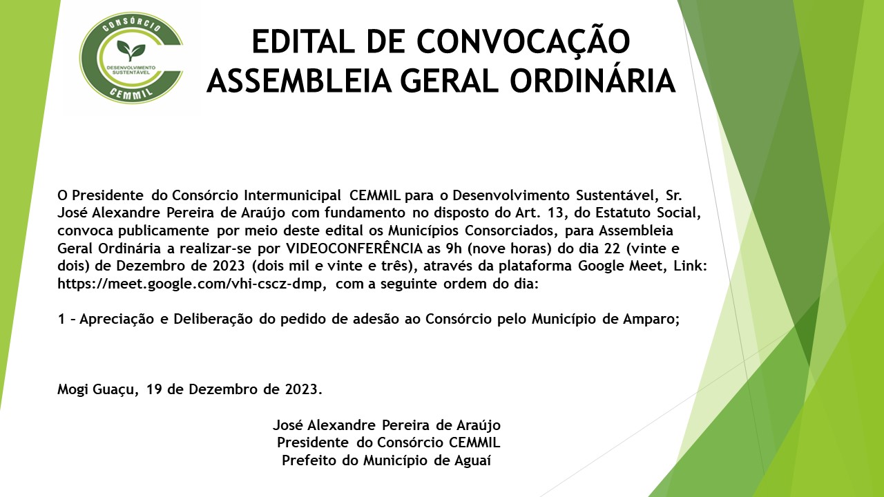 EDITAL DE CONVOCAÇÃO ASSEMBLEIA GERAL ORDINÁRIA