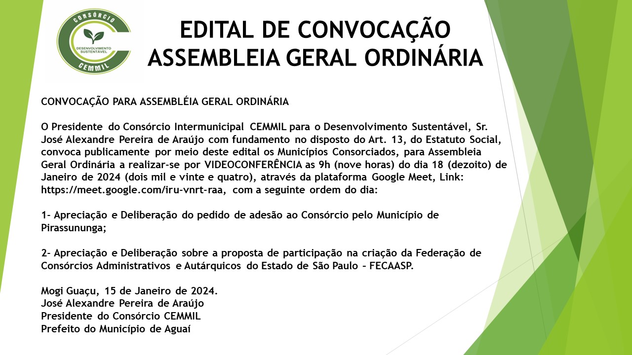 EDITAL DE CONVOCAÇÃO ASSEMBLEIA GERAL ORDINÁRIA